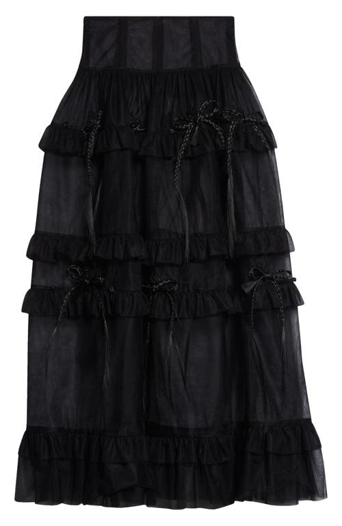MERUERT TOLEGEN MERUERT TOLEGEN CORSET WAIST TIERED MAXI SKIRT WITH FAUX HAIR BOWS