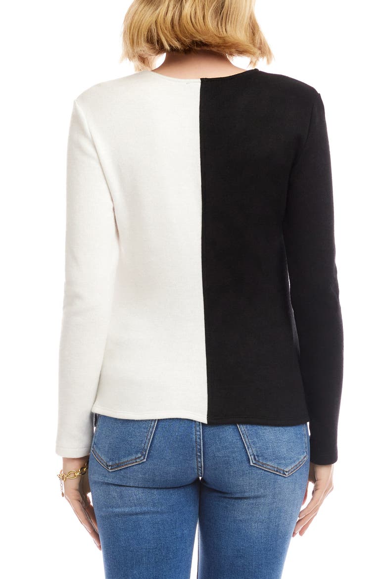 Colorblock Satin Bow Crossover Hem Knit Top, Alternate, color, BLACK/ IVORY