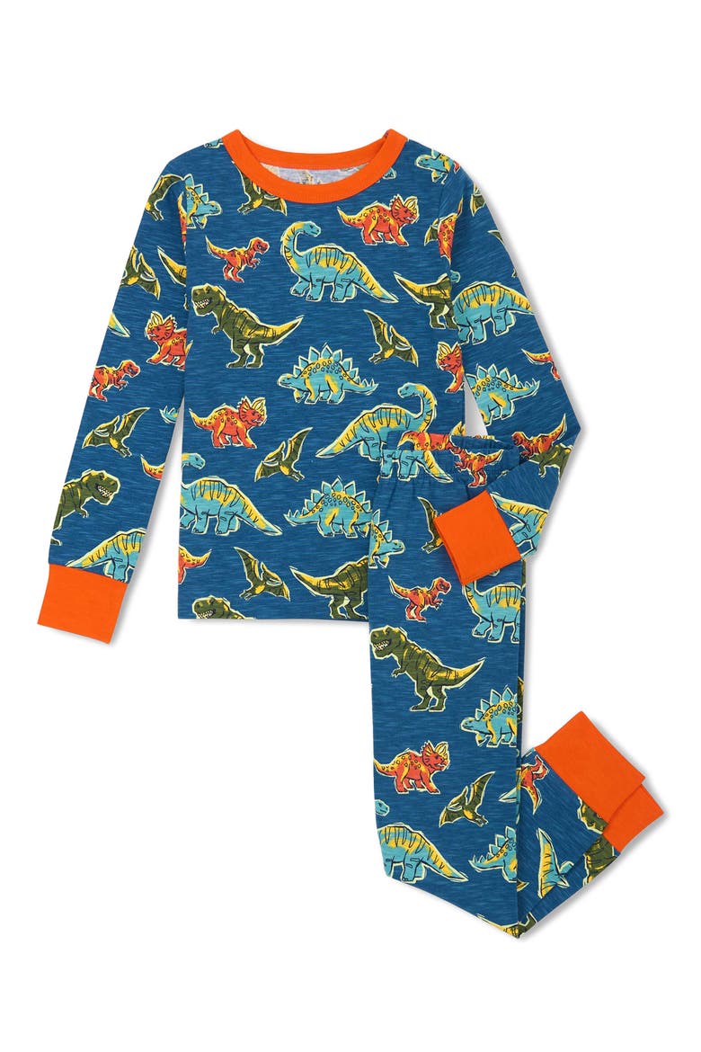 Kids' Dino Roar Fitted Two-Piece Pajamas, Main, color, STAR SAPPHIRE