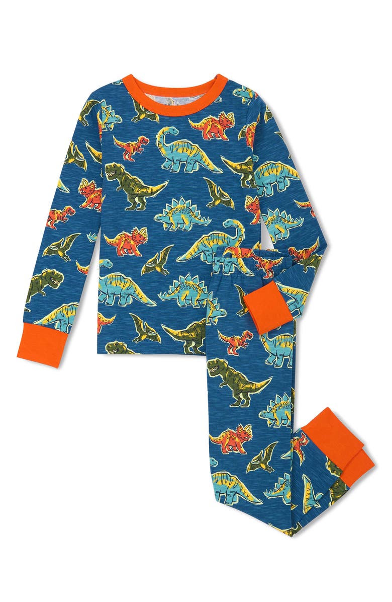 Hatley Kids' Dino Roar Fitted Two-Piece Pajamas, Main, color, Star Sapphire