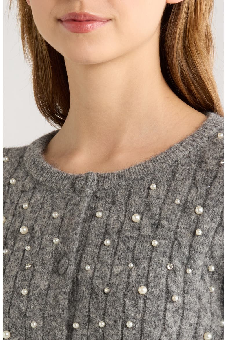 Faux Pearl Embellished Sweater, Alternate, color, CHARCOAL