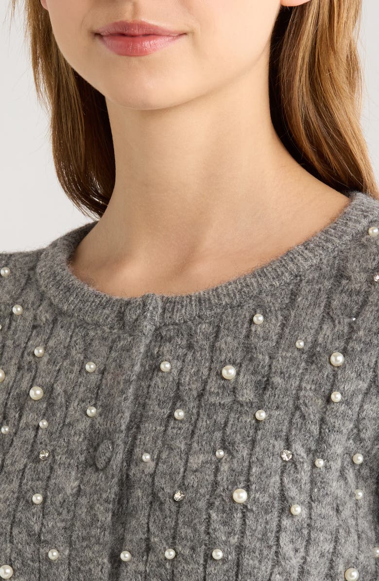 All in Favor Faux Pearl Embellished Sweater, Alternate, color, Charcoal