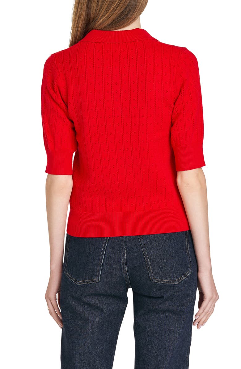 WAYF Taylor Short Sleeve Pointelle Polo Sweater, Alternate, color, Red