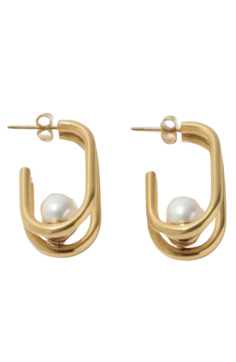 AKALIA Thalia Waterproof Earring Shiny Faux Pearl at Center Dazzling, Alternate, color, Gold