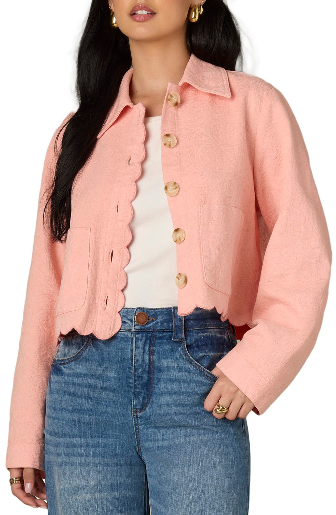 Scallop Detail Cotton Crop Jacket - image 3