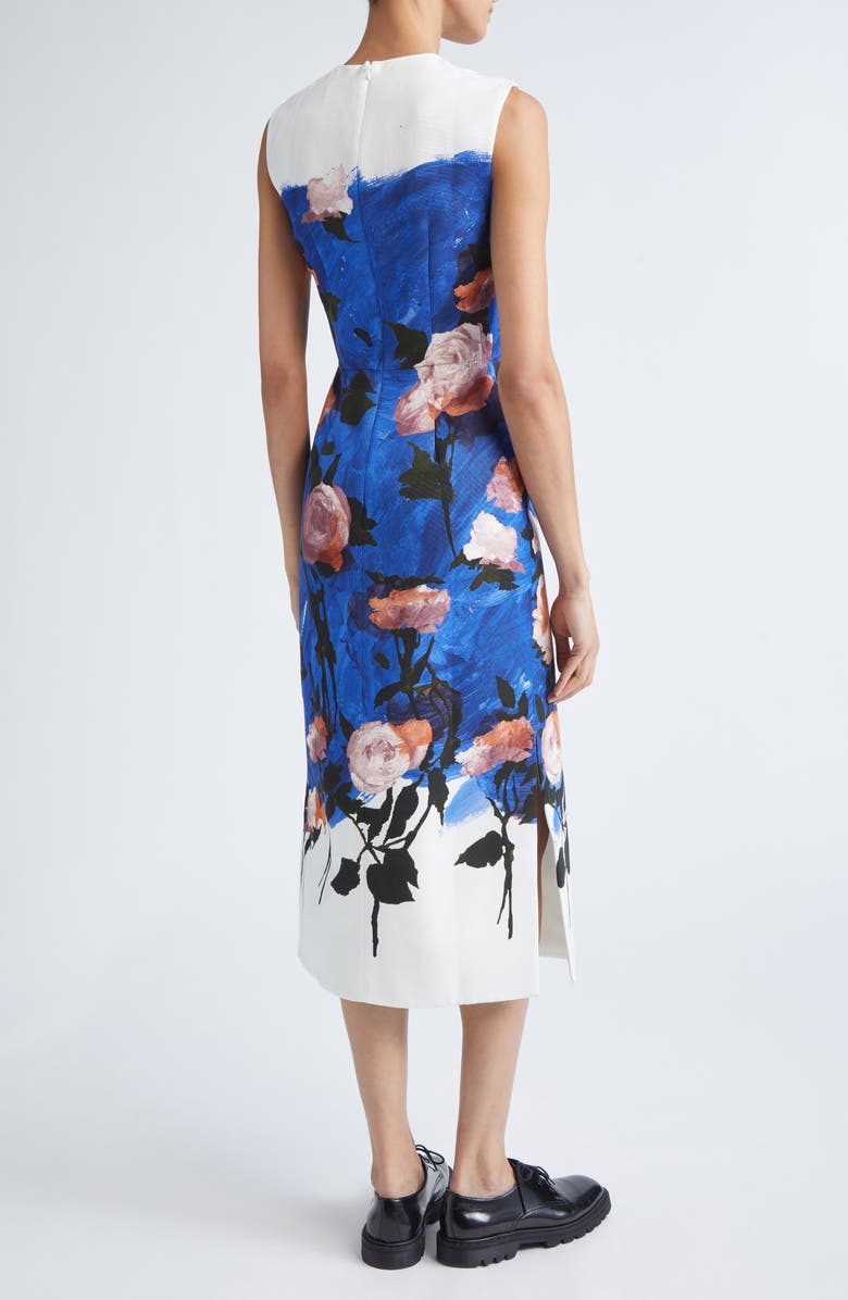 Erdem Floral Sleeveless Pencil Midi Dress, Alternate, color, Brushstroke Rose Cobalt Blue