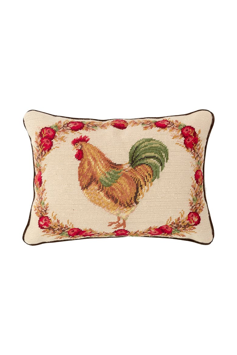 Harvest Rooster Needlepoint Accent Pillow, Main, color, Red