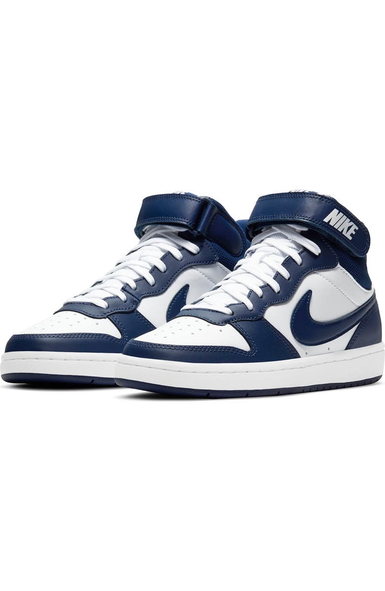 Nike Kids' Court Borough Mid 2 Basketball Shoe, Alternate, color, White/ Blue Void