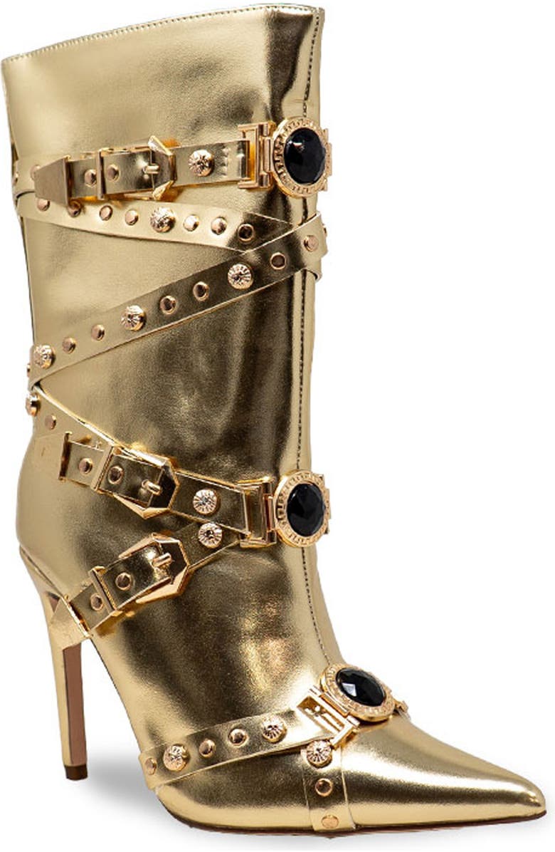 CHASE AND CHLOE Adonis Stud Embellished Boot, Main, color, Gold