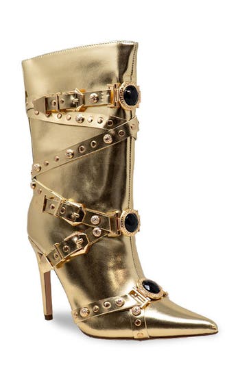 Chase & Chloe Chase And Chloe Adonis Stud Embellished Boot In Gold
