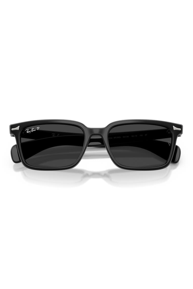 Brunel 56mm Polarized Rectangular Sunglasses, Alternate, color, BLACK / POLAR BLACK