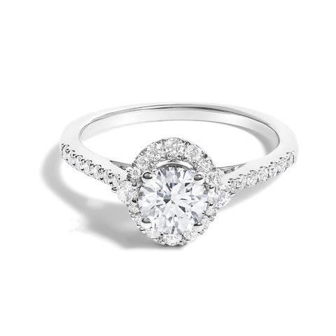 14K White Gold 1.00 Cttw Lab-Grown Diamond Oval Shaped Halo Engagement Ring