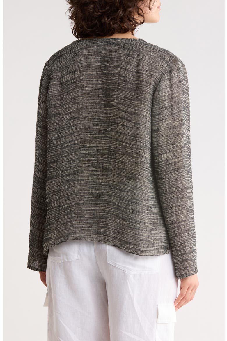 V-Neck Organic Linen Blend Button-Up Top, Alternate, color, BLACK/ NATURAL