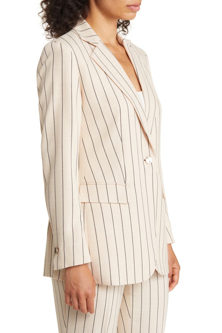 Pinstripe One-Button Blazer, Alternate, color, LIGHT COFFEE/ ANNE BLACK