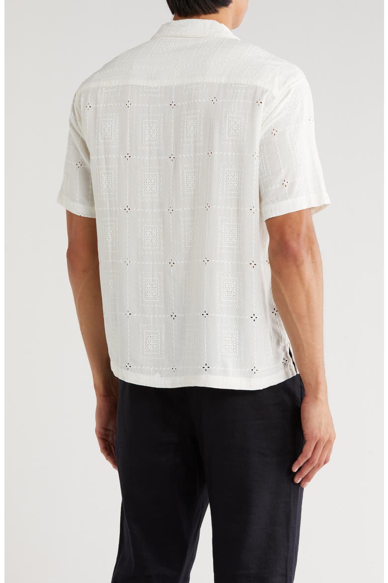 Boxy Fit Floral Eyelet Embroidered Camp Shirt, Alternate, color, OFF WHITE