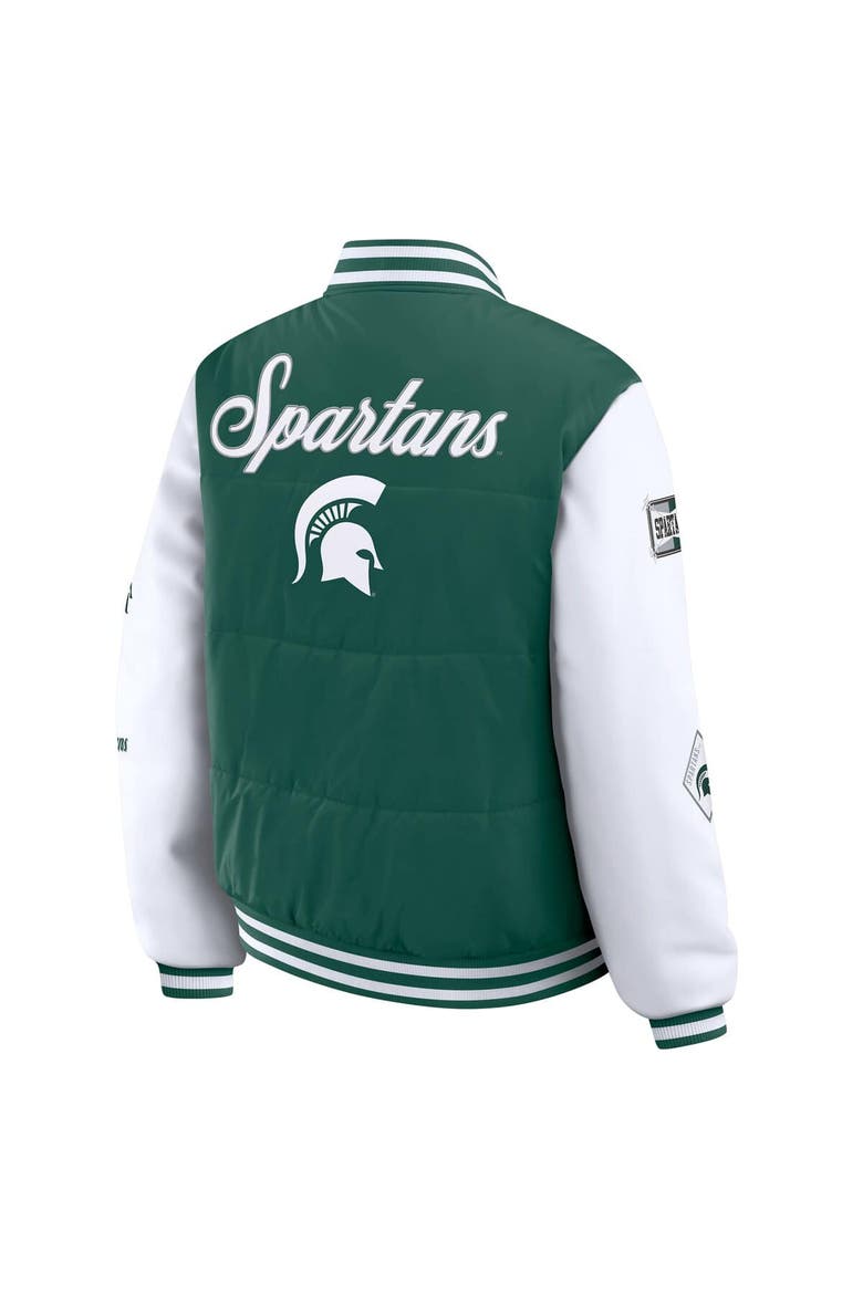 Women's WEAR by Erin Andrews  Green Michigan State Spartans Varsity Full-Snap Puffer Jacket, Alternate, color, Green