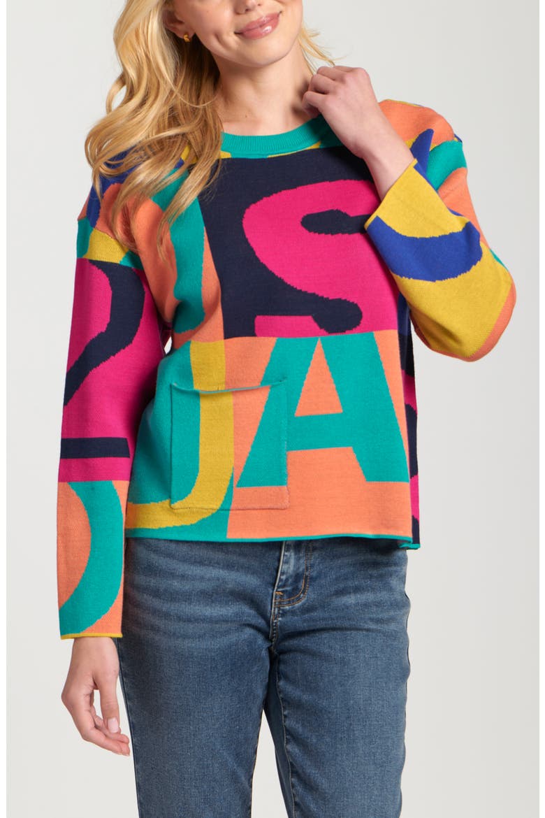 Graphic Graffiti Sweater, Main, color, ORANGE/ TURQUOISE MULTI
