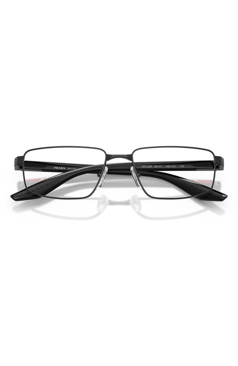 Prada Linea Rossa 55mm Rectangular Optical Glasses, Alternate, color, Black