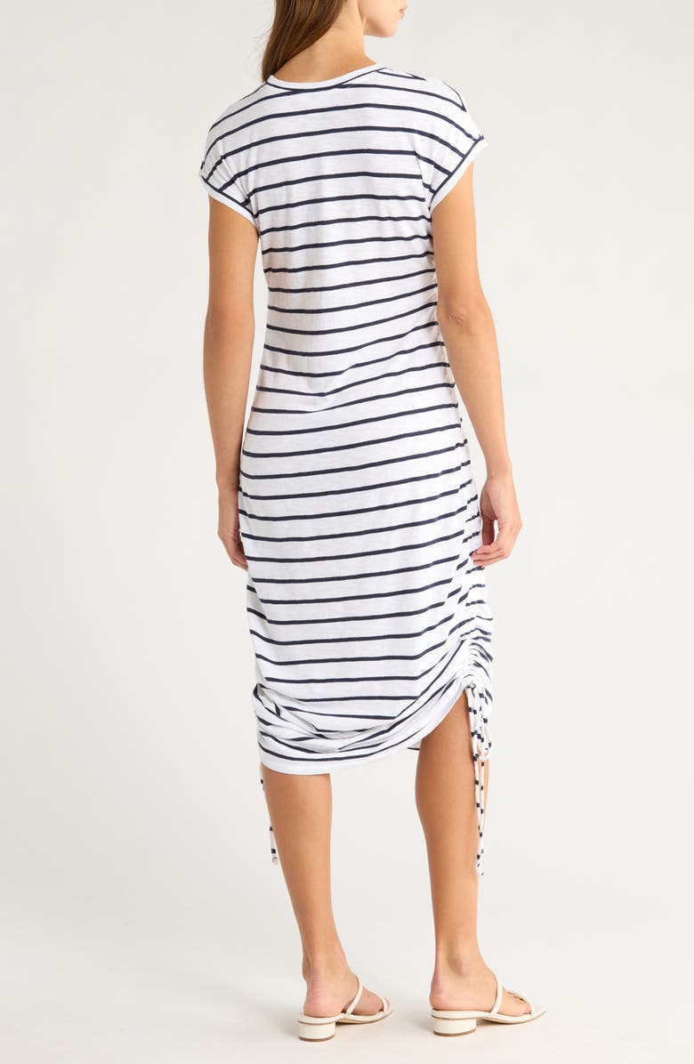 Caslon<sup>®</sup> Ruched Cotton Midi T-Shirt Dress, Alternate, color, White- Navy Blazer Jana Stripe