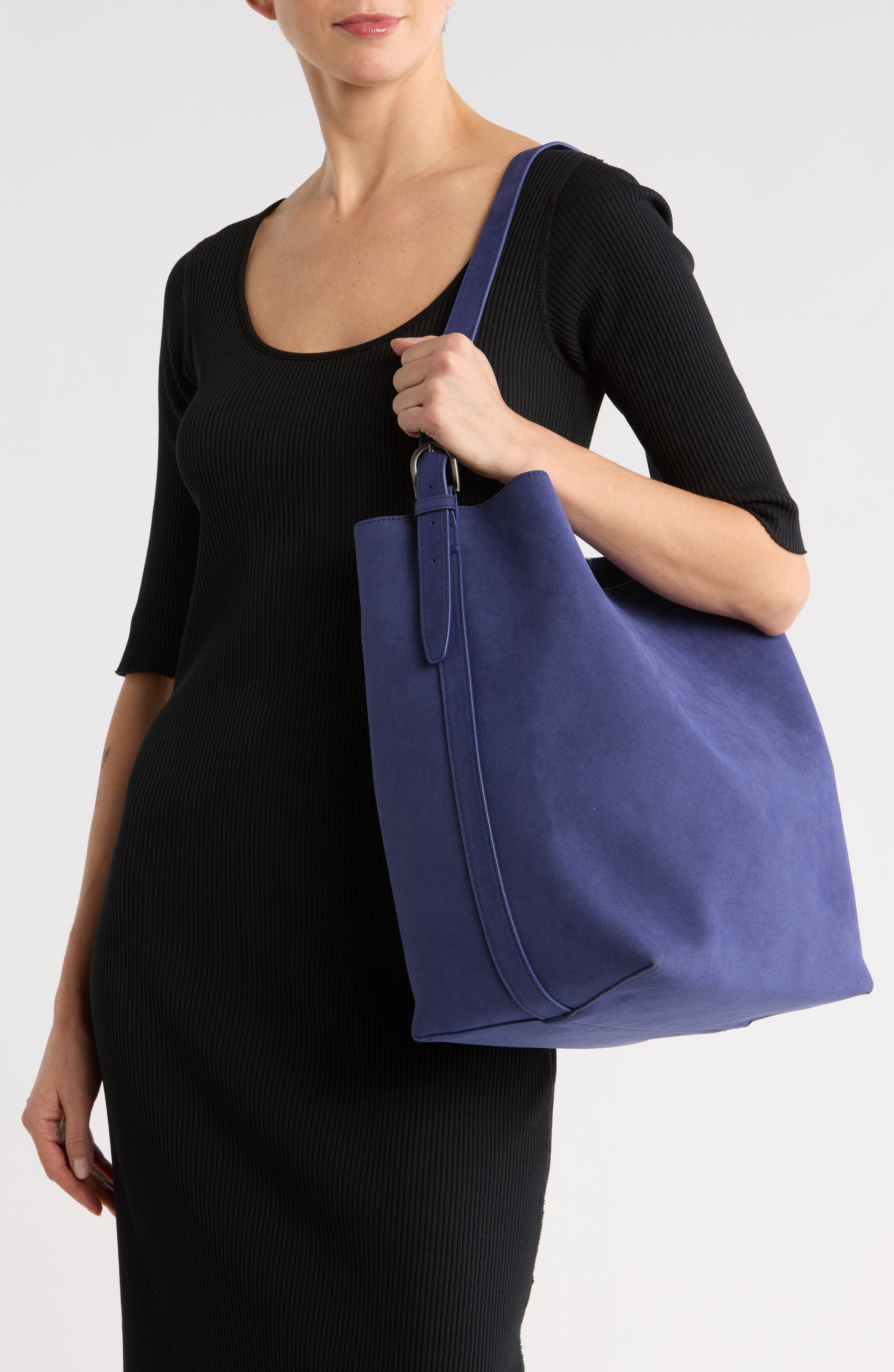 Slouchy Bucket Shoulder Bag with Pouch, Alternate, color, NAVY