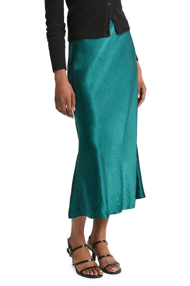 Rumpled Satin Slip Skirt, Alternate, color, JADE LAKE