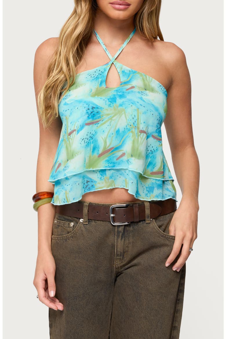 Dragon Lily Tiered Chiffon Halter Top, Main, color, BLUE
