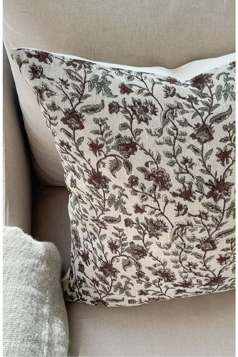 Bridgitt Deep Rose & Sage Floral Pillow Cover, Alternate, color, Tan