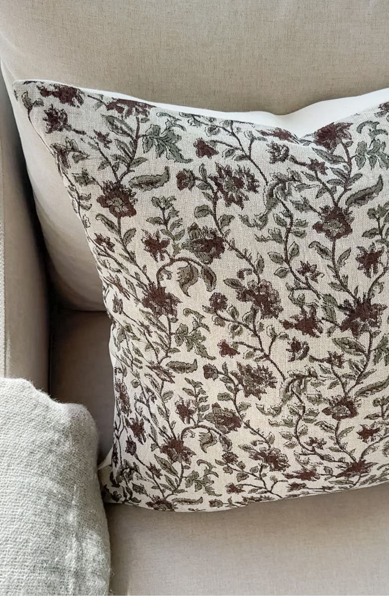 Linen & James Bridgitt Deep Rose & Sage Floral Pillow Cover, Alternate, color, Tan