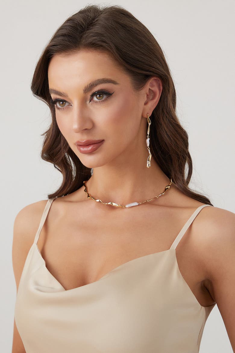 Freshwater Baroque Pearl Molten Necklace, Alternate, color, Gold