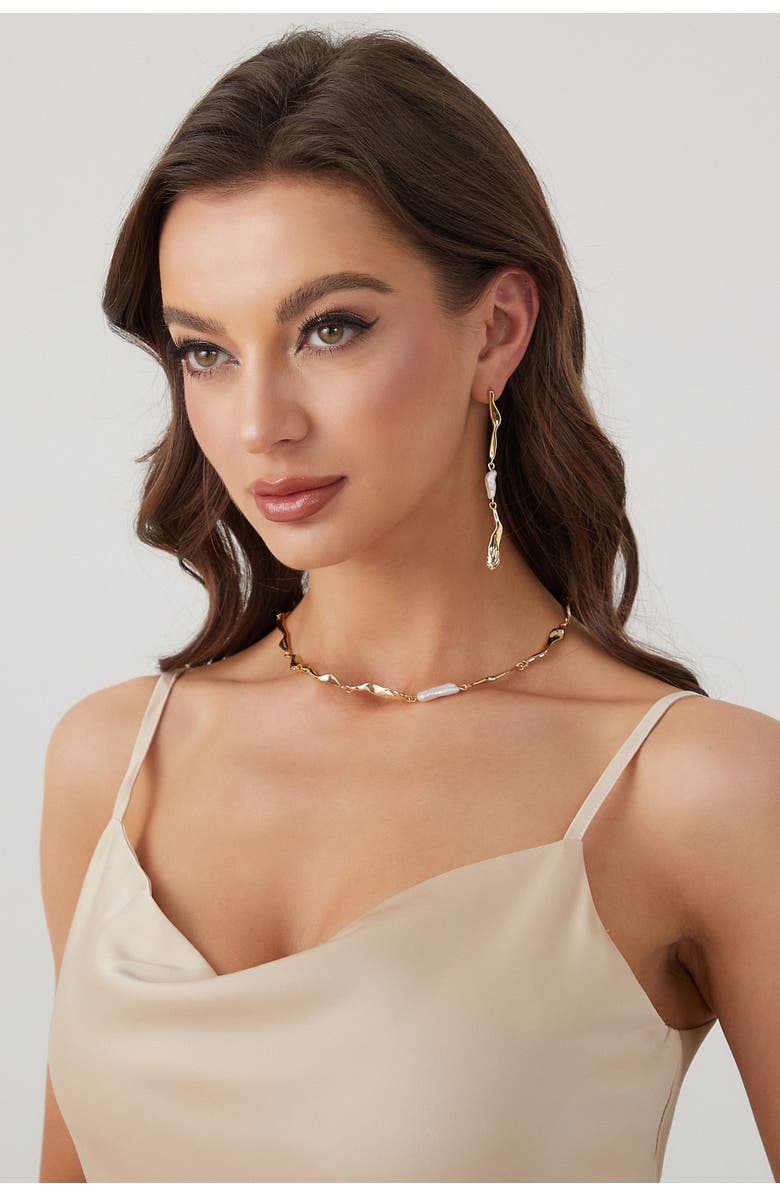 Classicharms Freshwater Baroque Pearl Molten Necklace, Alternate, color, Gold