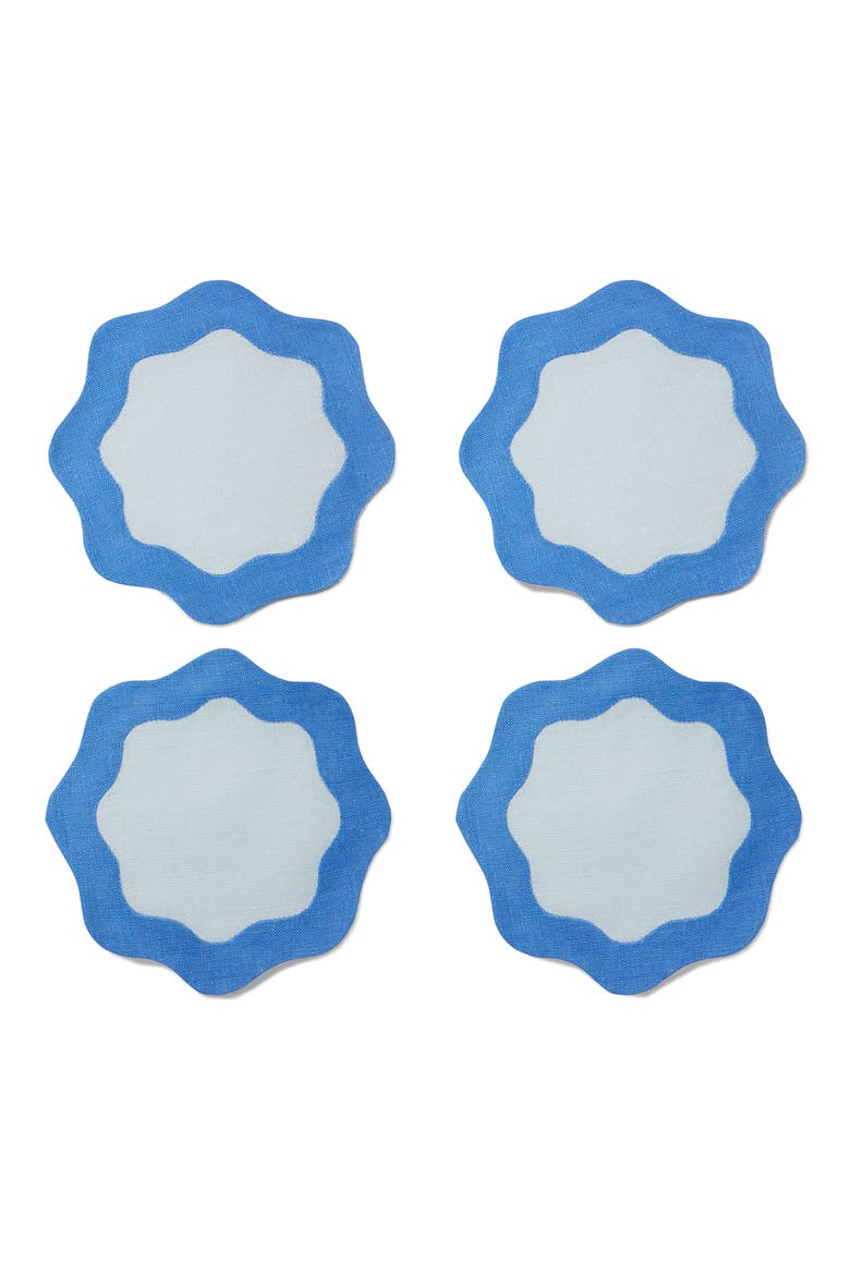 Ondulato Set of 6 Linen Cocktail Napkins, Main, color, SKY/ COBALT