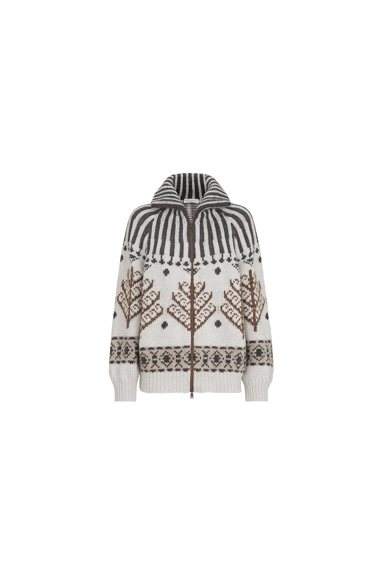 Cashmere And Mohair Nordic Heritage High-neck Cardigan With Zipper, Alternate, color, Pearl