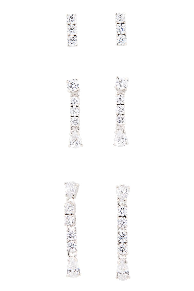 Loveall 3-Pack Linear Drop Earrings, Main, color, RHODIUM