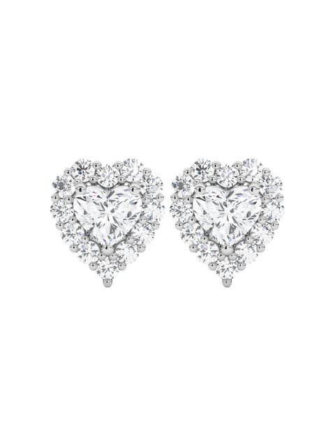 1.30Ct Heart Shape Diamond Halo Studs or Gold Lab Grown