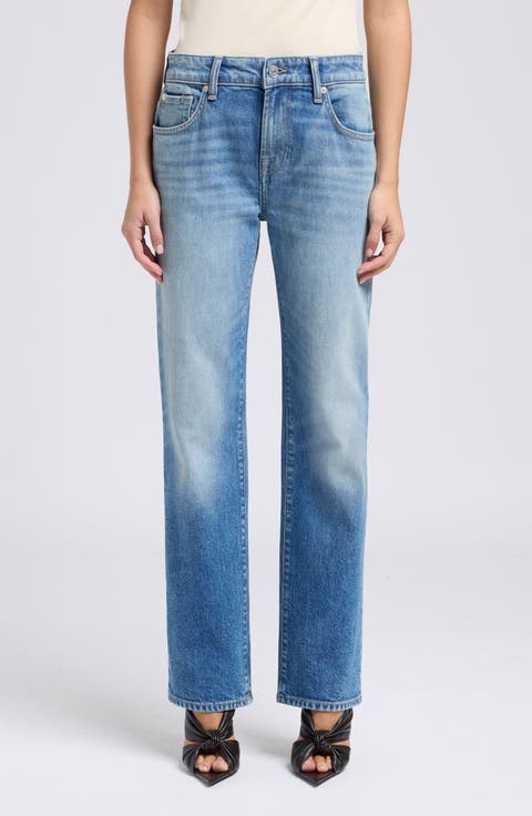 Calie Shadow Pocket Mid Rise Straight Leg Jeans