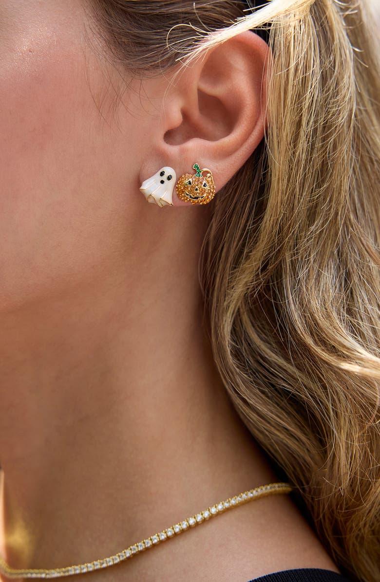 BaubleBar Jack & Boo Set of 2 Stud Earrings, Alternate, color, Orange