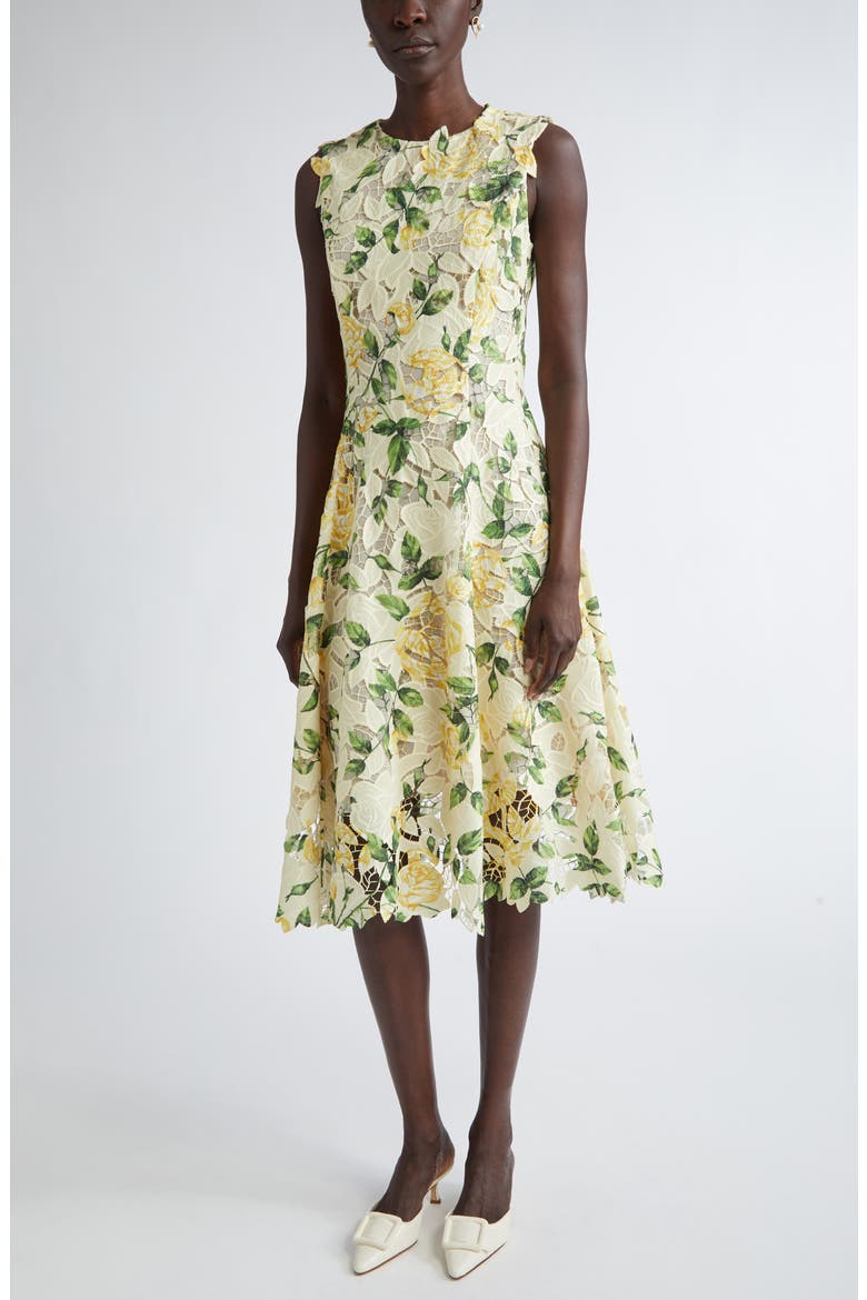 English Rose Guipure Lace Fit & Flare Dress, Main, color, YELLOW/ SOFT YELLOW