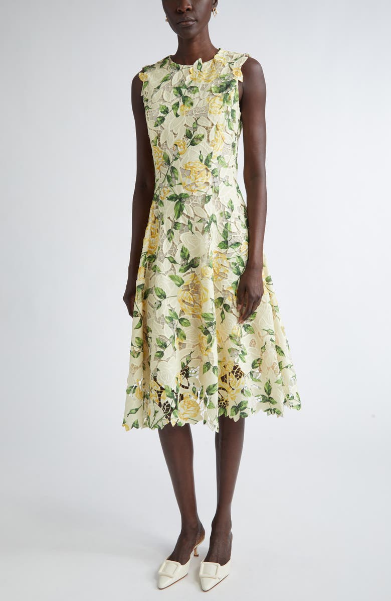 Oscar de la Renta English Rose Guipure Lace Fit & Flare Dress, Main, color,