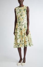 Oscar de la Renta English Rose Guipure Lace Fit & Flare Dress
