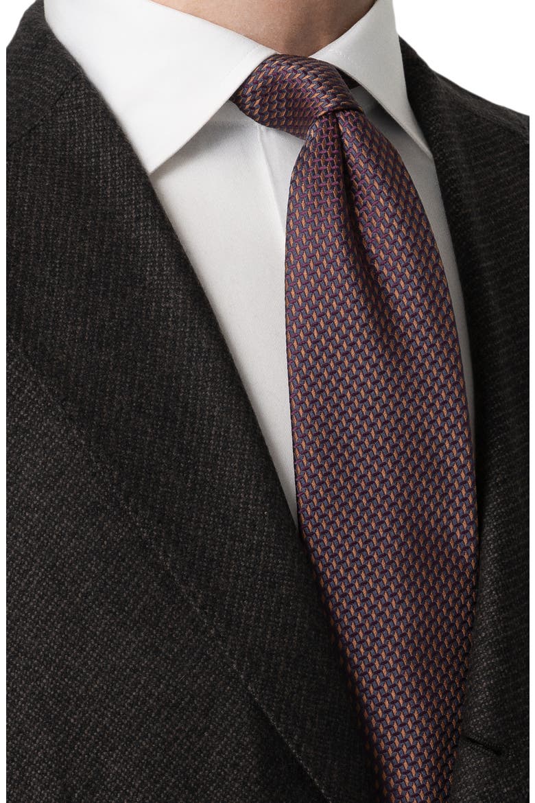 Micro Geometric Woven Silk Tie, Alternate, color, MEDIUM BROWN