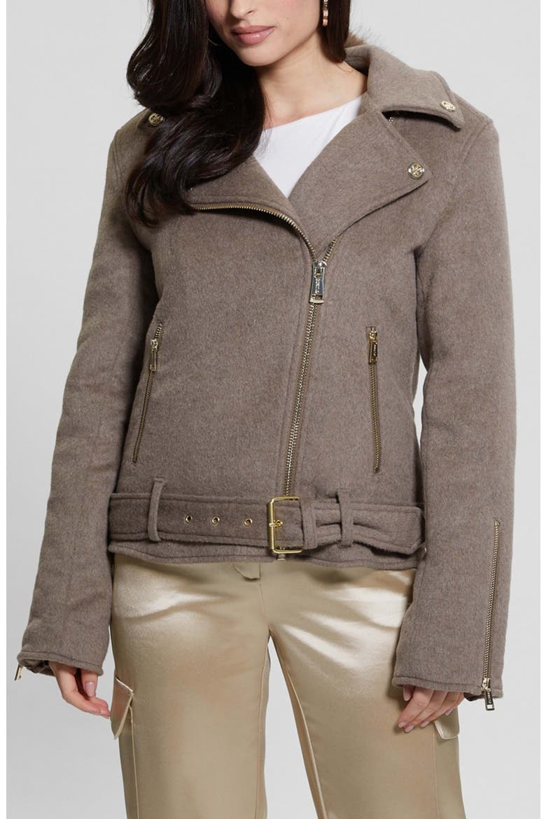 Nancy Moto Jacket with Removable Faux Fur Collar, Main, color, WALNUT SHELL MULTI