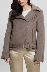 GUESS Nancy Moto Jacket with Removable Faux Fur Collar