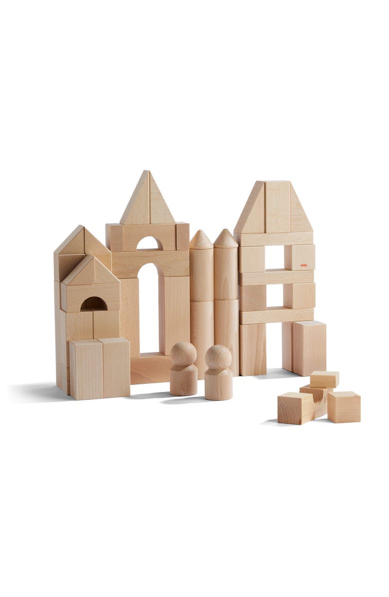 HABA Wooden Building Blocks 60 Piece Set, Ideal Toddler Blocks for Ages 2-4 & Kids Stacking Toys for Ages 1 & Up for Open-Ended Play, Made in Germany, Main, color, Tan