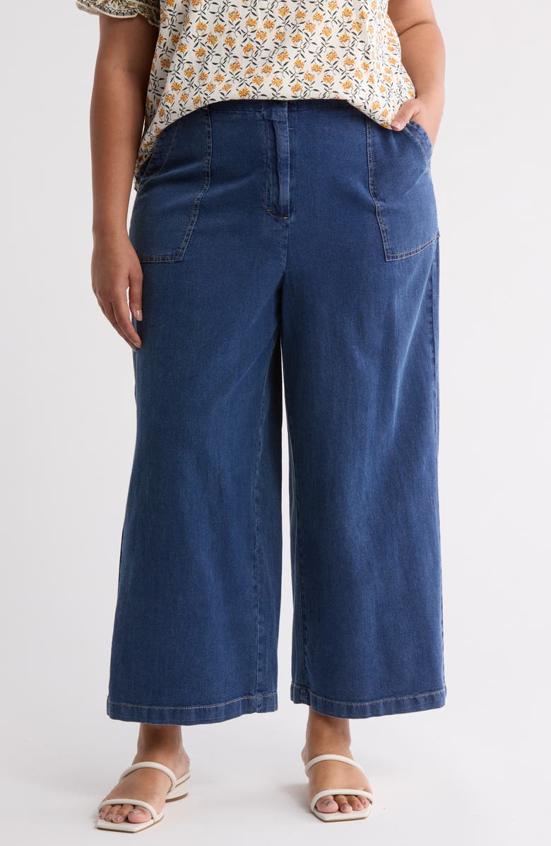 MAX STUDIO Cotton Piqué Crop Wide Leg Pants, Main, color, Indigo