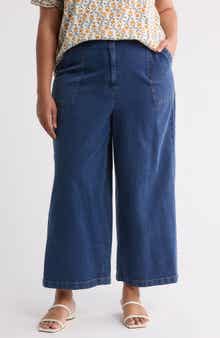MAX STUDIO Cotton Piqué Crop Wide Leg Pants
