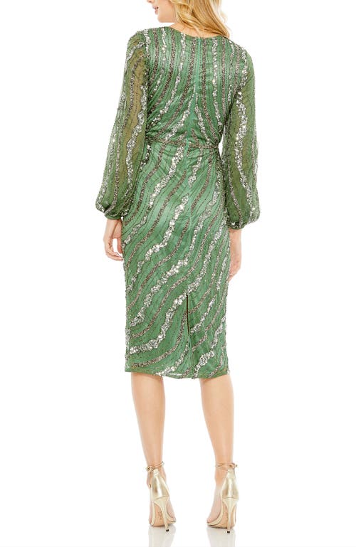 Mac Duggal Sequin Stripe Long Sleeve Cocktail Dress