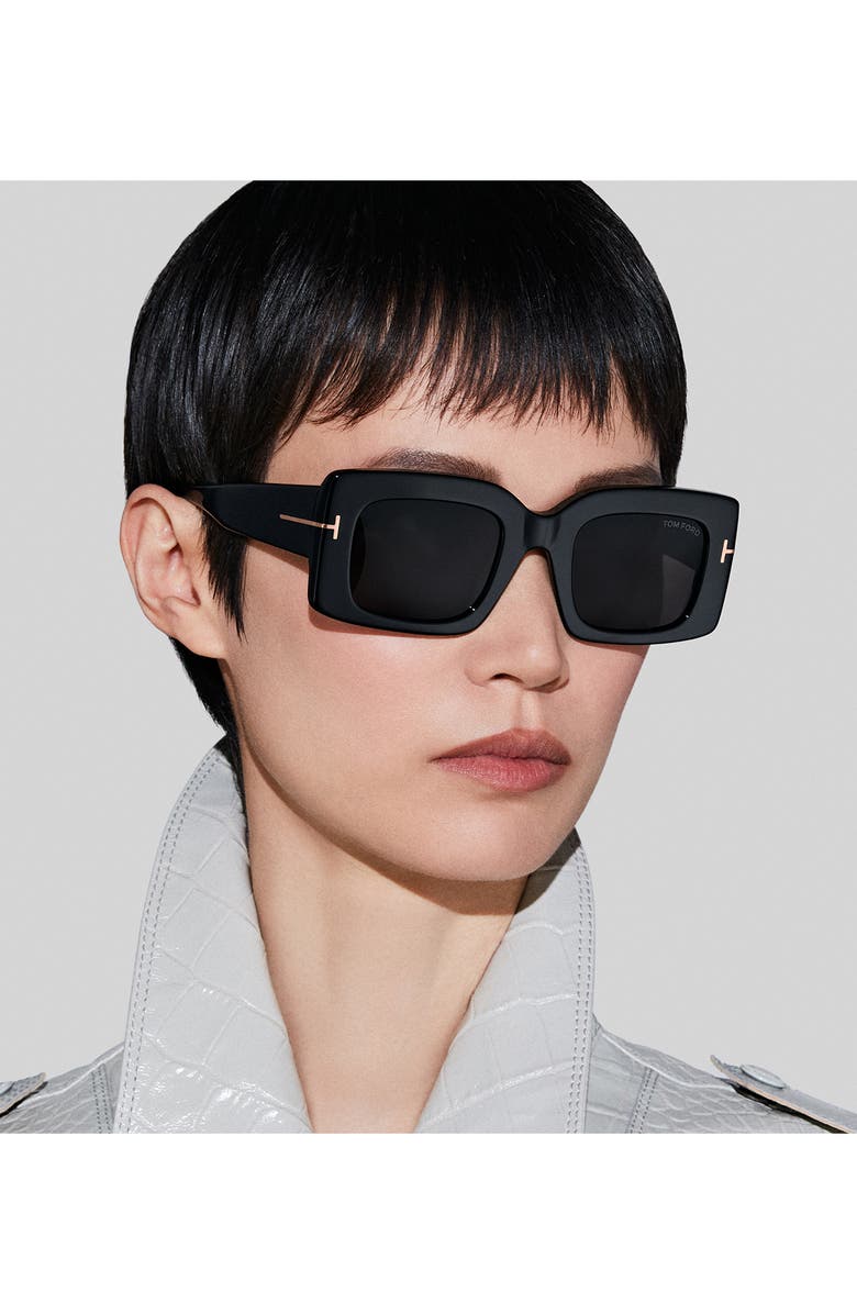 TOM FORD Brigitta 50mm Rectangular Sunglasses, Alternate, color, Black/ Eco / Smoke Lenses