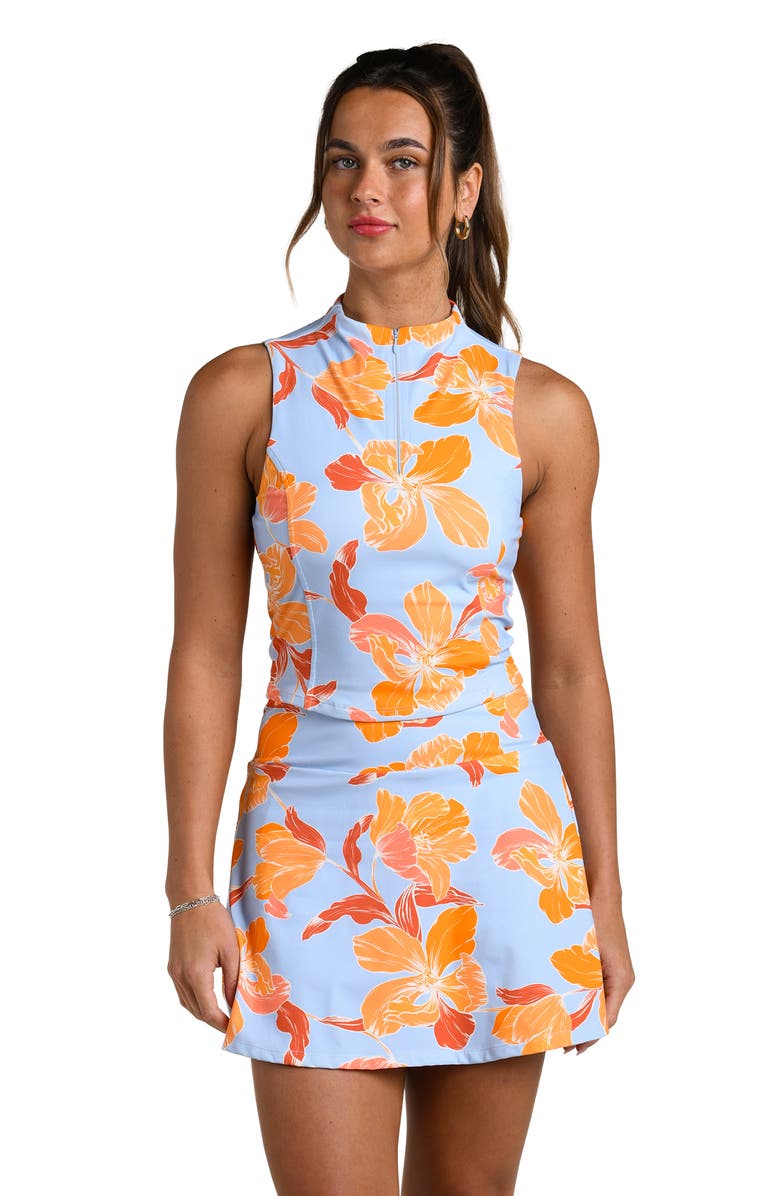La Blanca Outline Floral Half Zip Performance Tank, Alternate, color, Drift