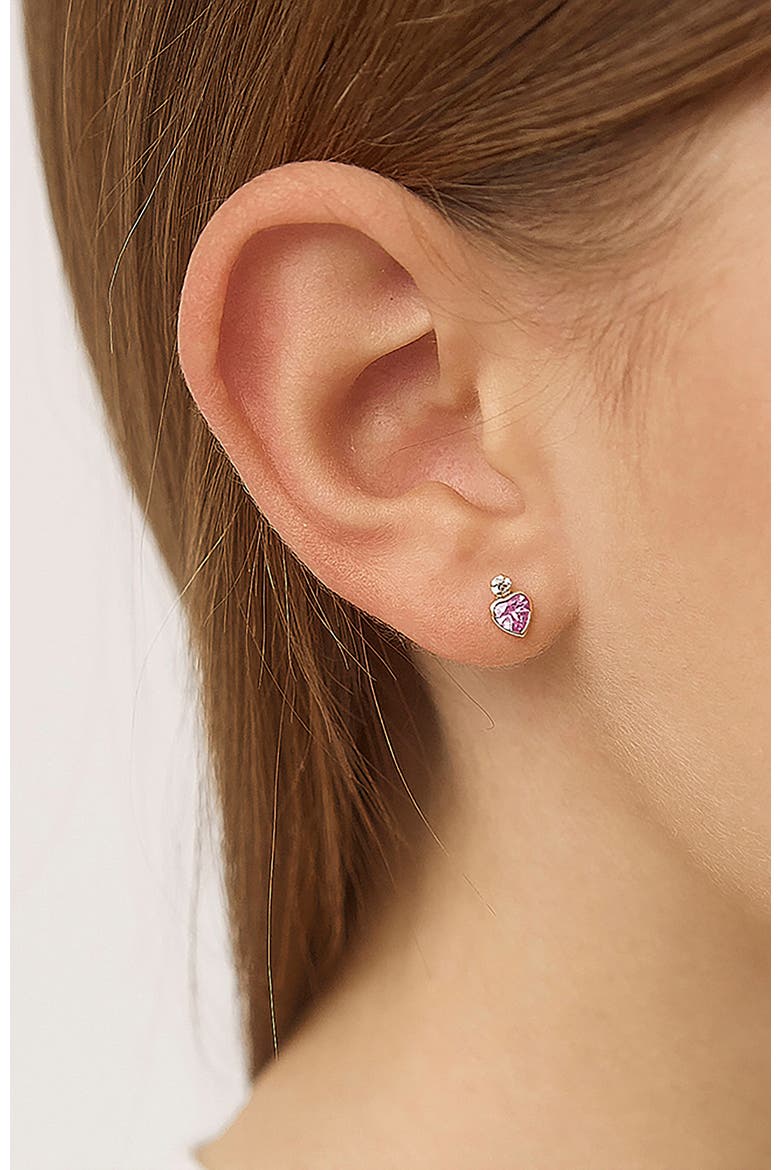 14k Royal Heart Cubic Zirconia Earrings, Alternate, color, Pink