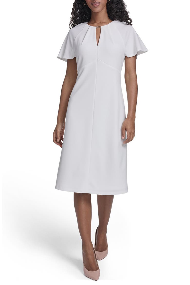 Keyhole Short Sleeve Midi Dress, Main, color, IVORY